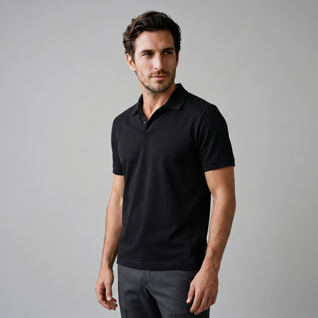 Men's Short Sleeve Polo Shirt with Open Collar