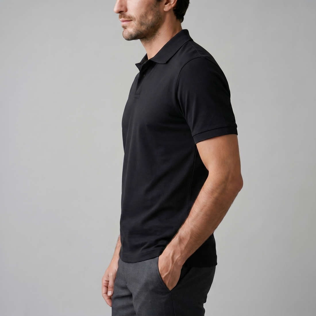 Men's Short Sleeve Polo Shirt with Open Collar