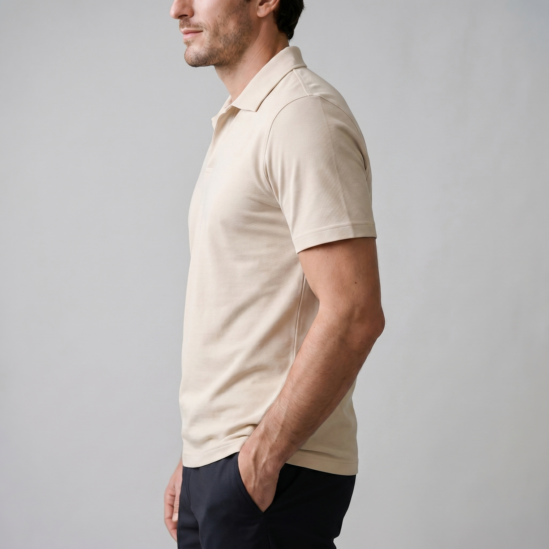 Men's Short Sleeve Polo Shirt with Open Collar