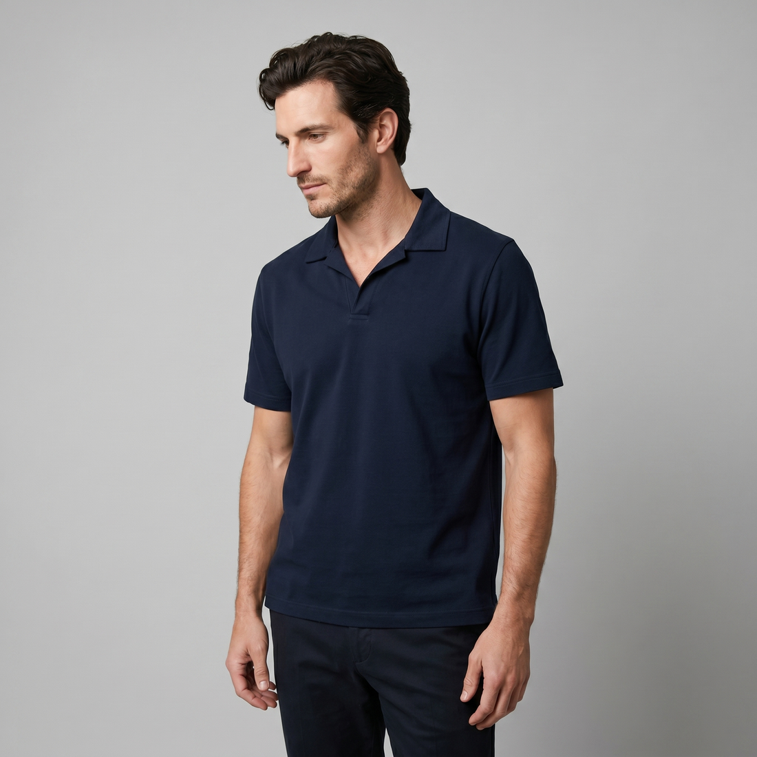 Men's Short Sleeve Polo Shirt with Open Collar