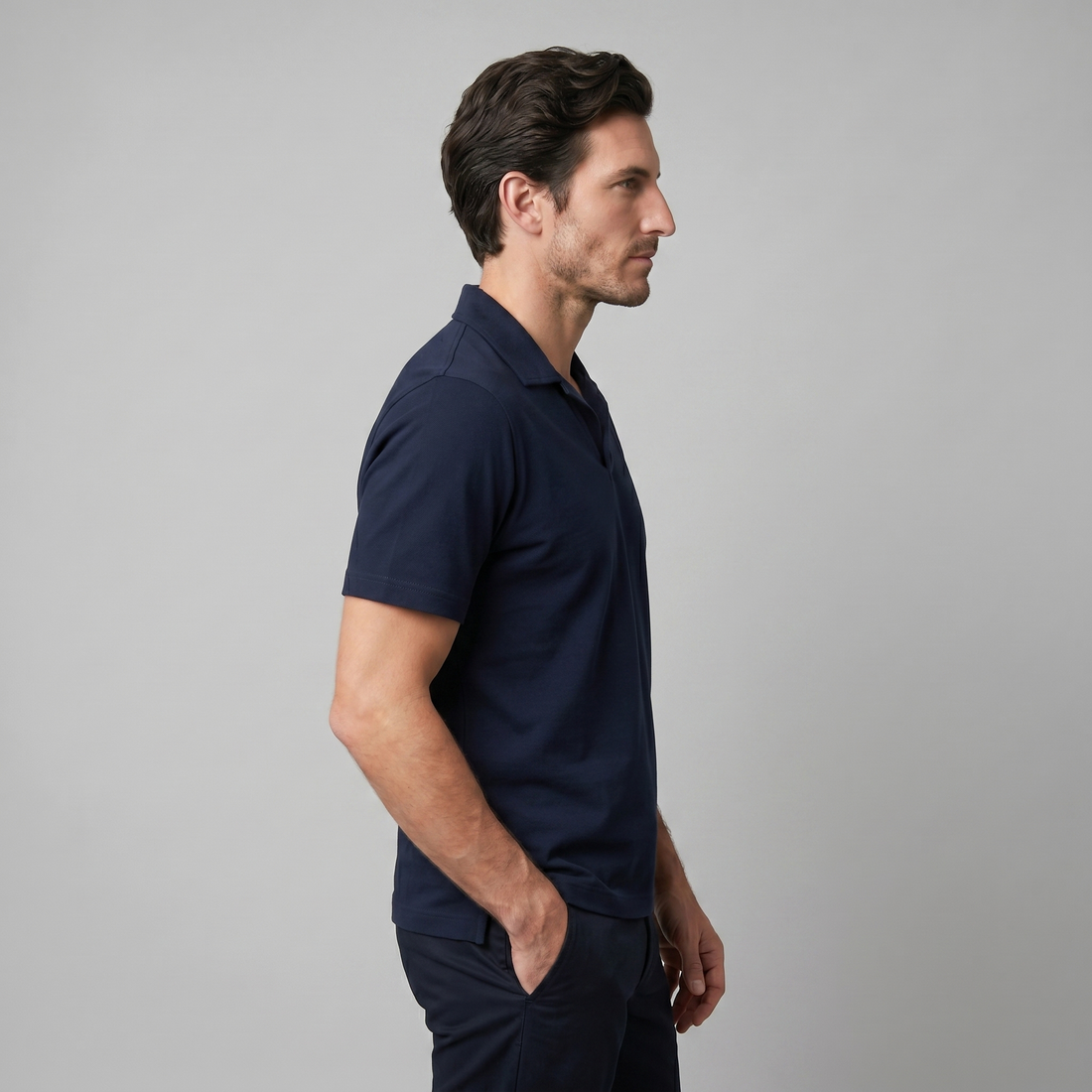 Men's Short Sleeve Polo Shirt with Open Collar
