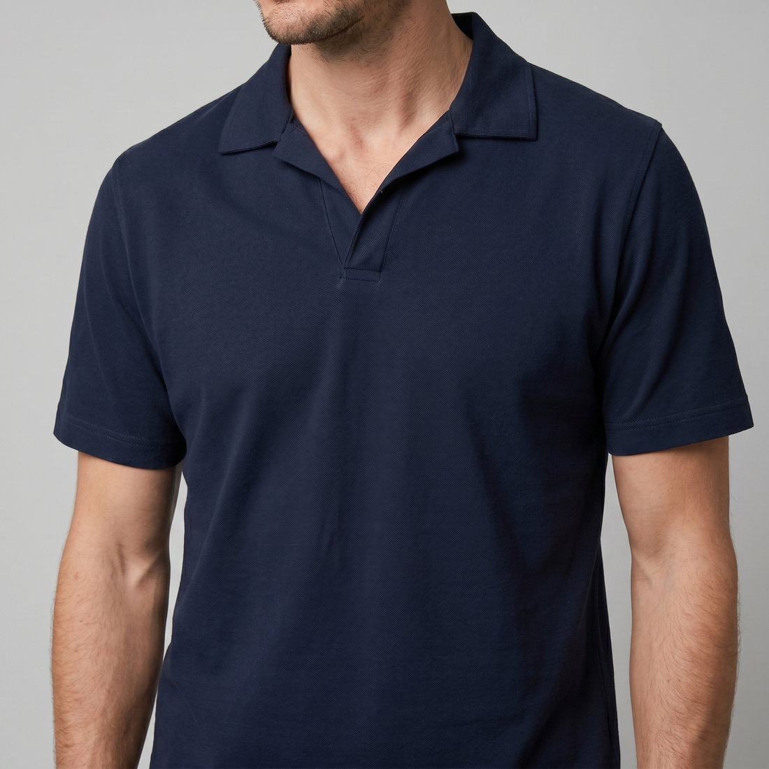 Men's Short Sleeve Polo Shirt with Open Collar
