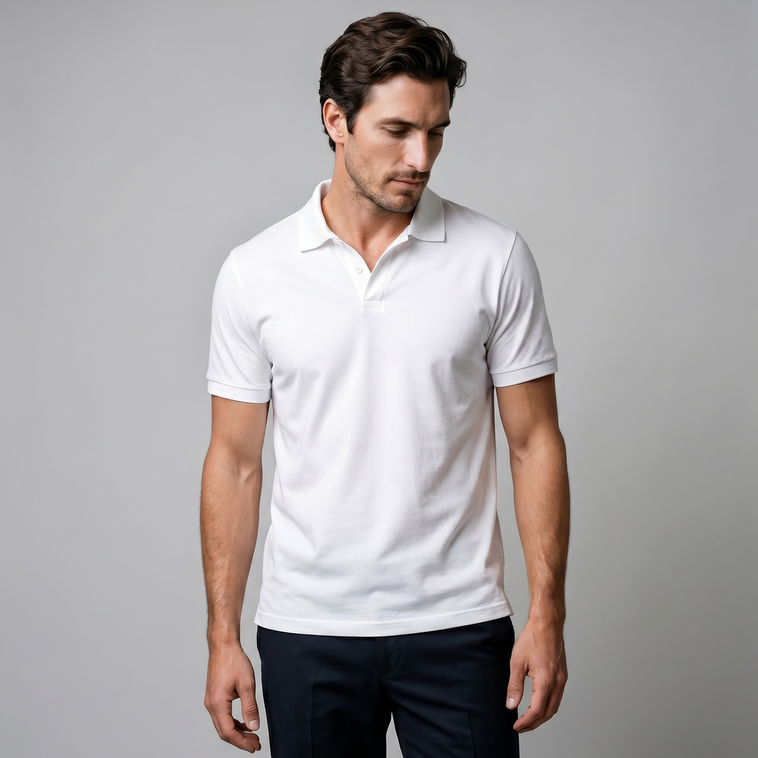 Men's Short Sleeve Polo Shirt with Open Collar