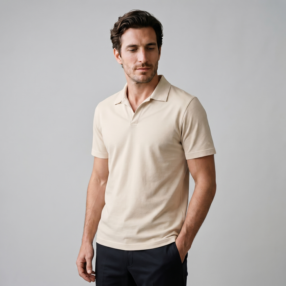 Men's Short Sleeve Polo Shirt with Open Collar