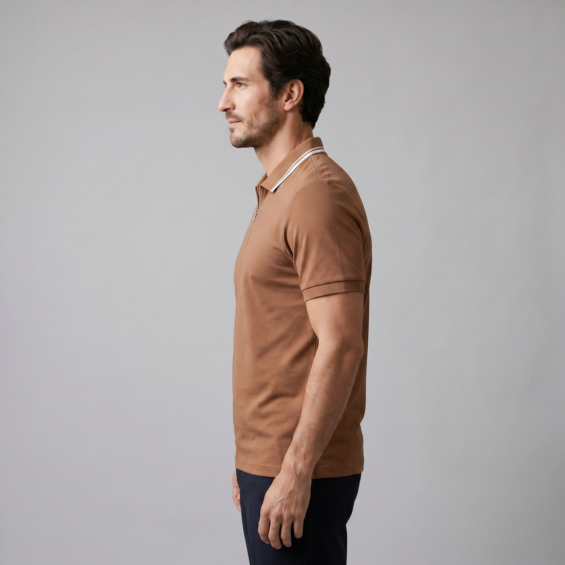 Men's Short Sleeve Polo Shirt with Zip Placket