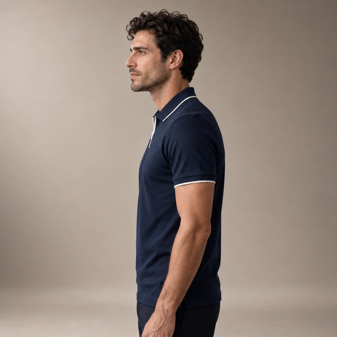Men's Short Sleeve Polo Shirt with Zip Placket