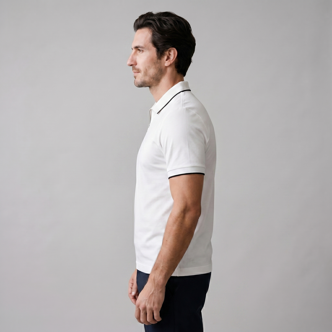Men's Short Sleeve Polo Shirt with Zip Placket