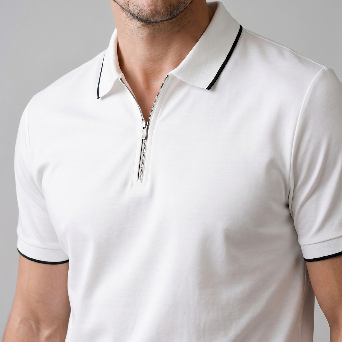 Men's Short Sleeve Polo Shirt with Zip Placket