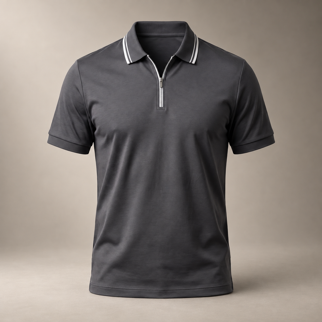 Men's Short Sleeve Polo Shirt with Zip Placket