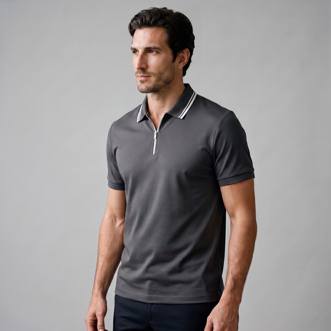 Men's Short Sleeve Polo Shirt with Zip Placket
