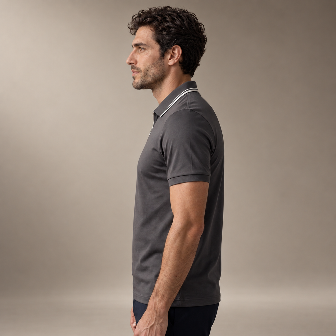 Men's Short Sleeve Polo Shirt with Zip Placket