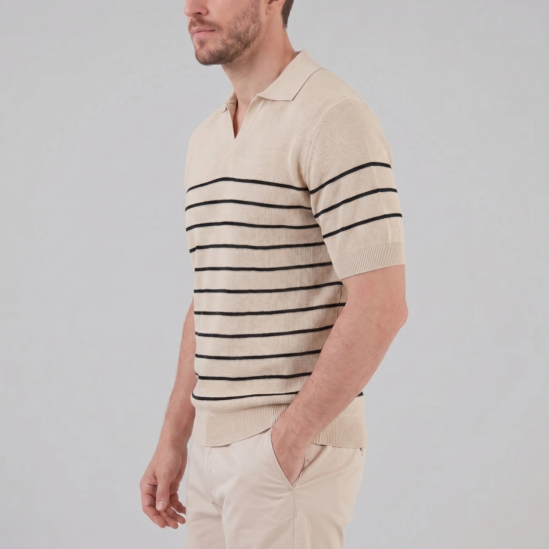 Men's Short Sleeve Striped Polo Shirt