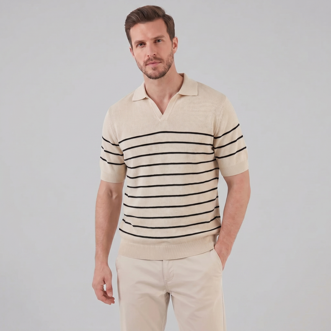 Men's Short Sleeve Striped Polo Shirt