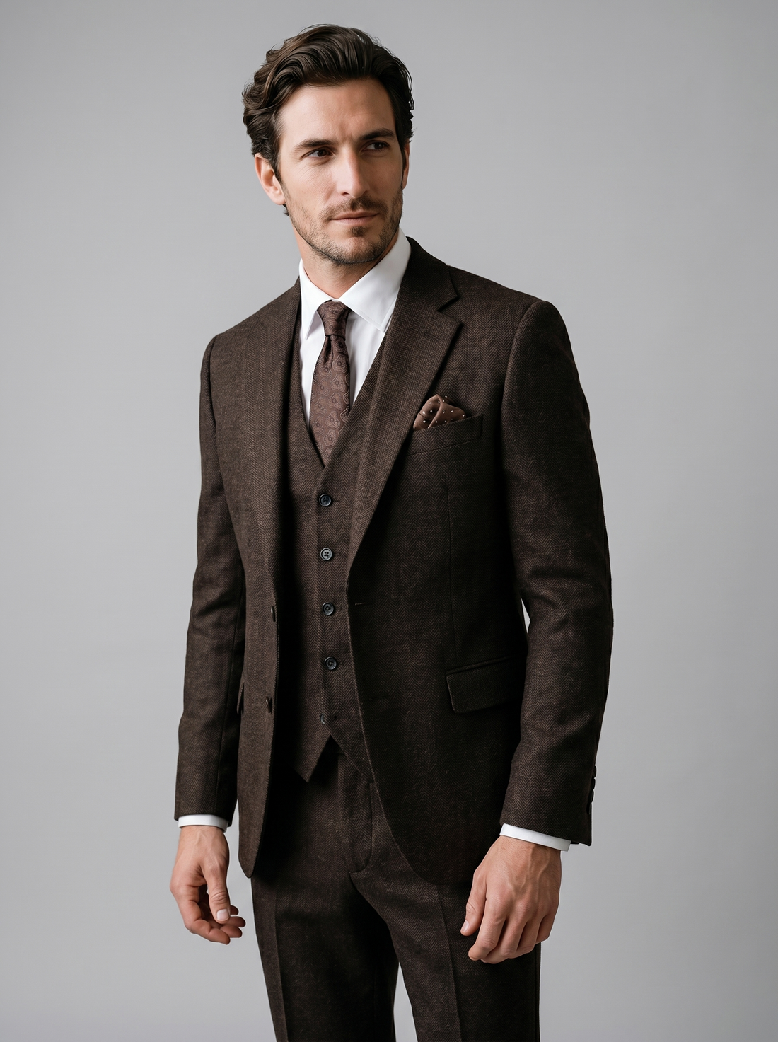Men's Slim Fit Three-Piece Suit with Vest for Weddings