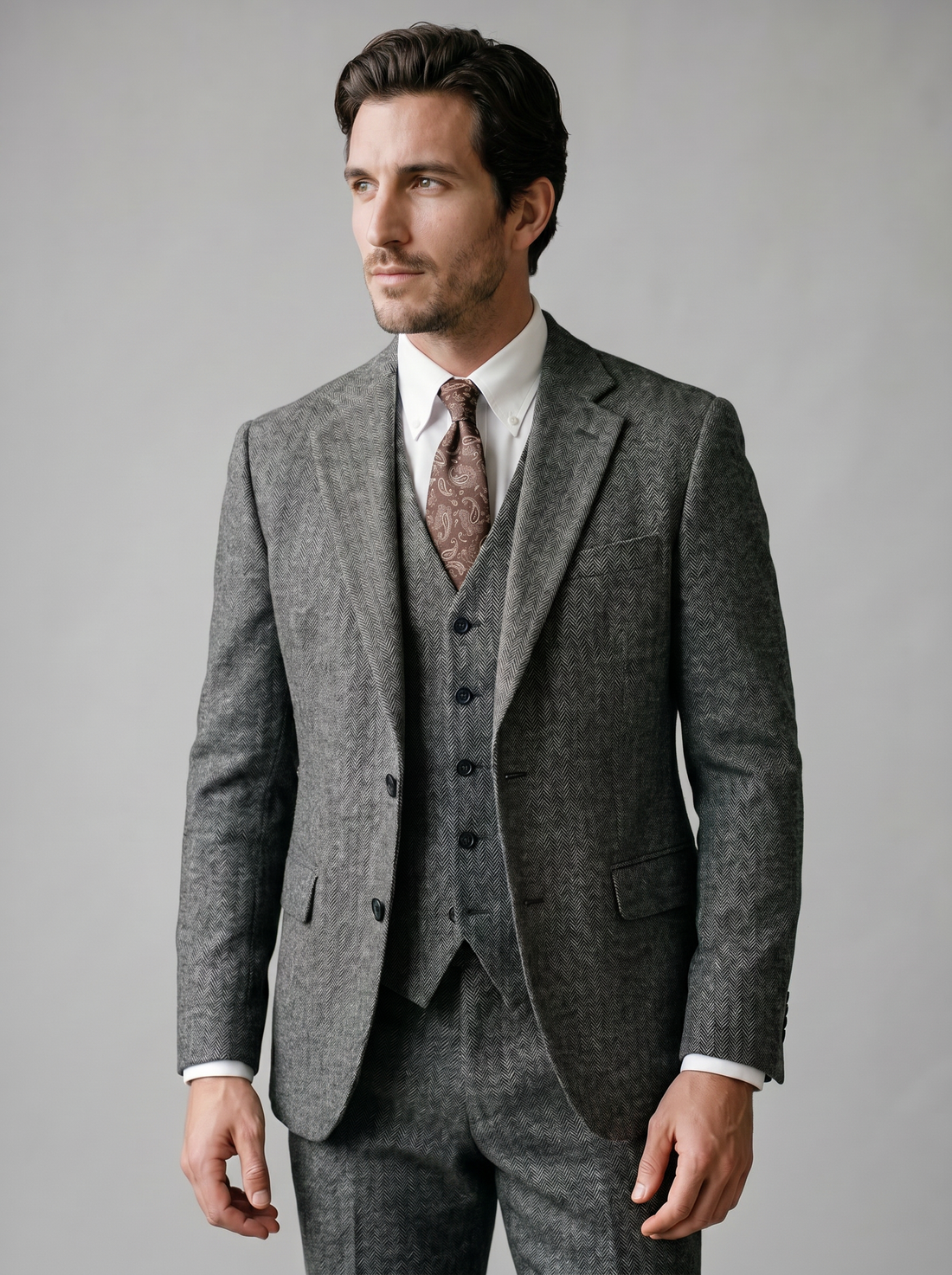 Men's Slim Fit Three-Piece Suit with Vest for Weddings