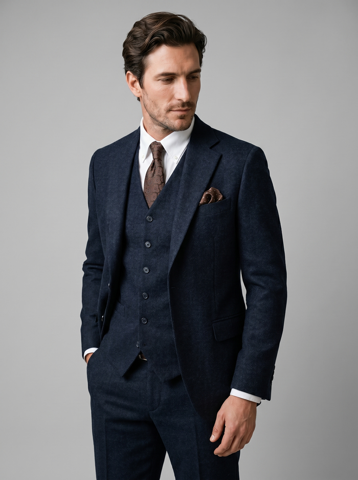 Men's Slim Fit Three-Piece Suit with Vest for Weddings