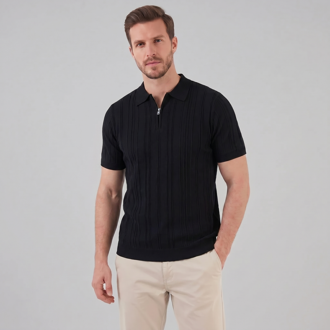 Men's Slim Fit Zip Up Polo Shirt
