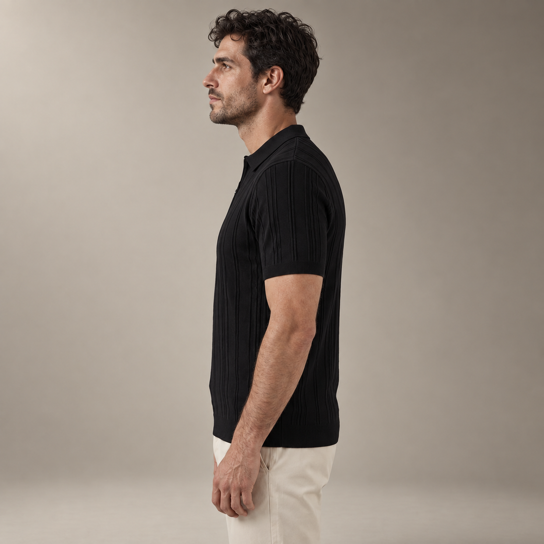 Men's Slim Fit Zip Up Polo Shirt