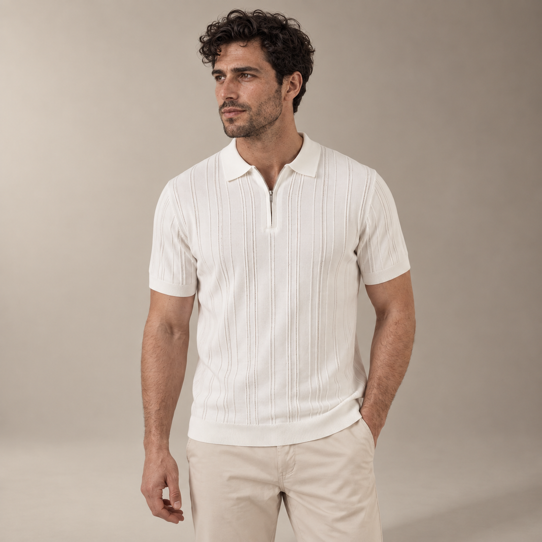 Men's Slim Fit Zip Up Polo Shirt