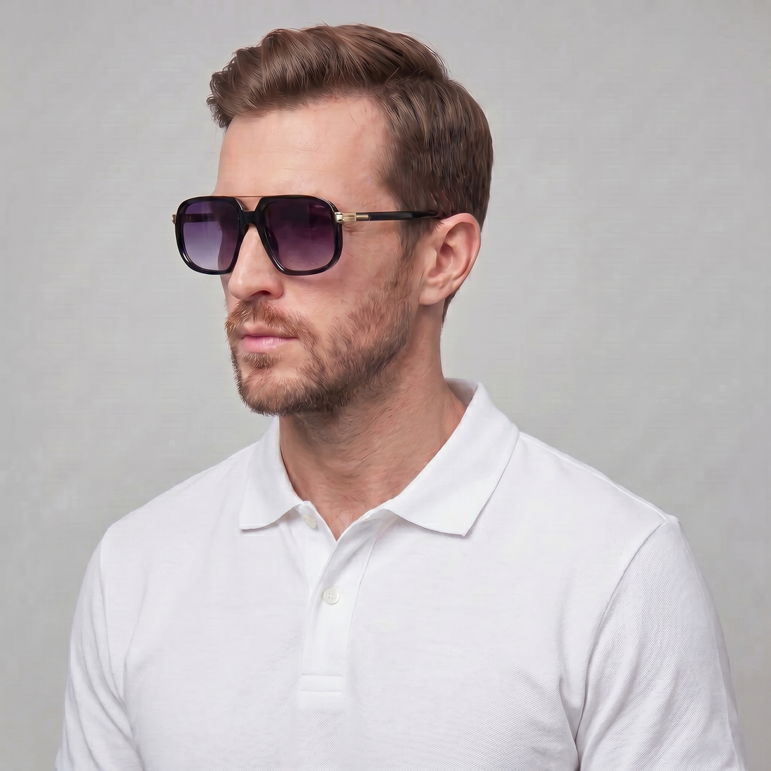 Men's Square Double-Bridge Sunglasses