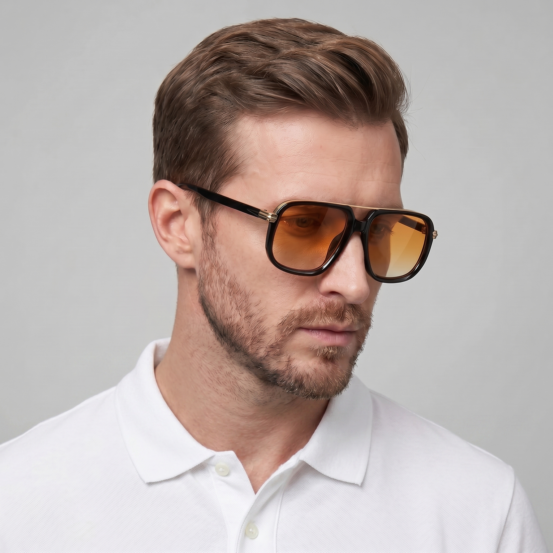 Men's Square Double-Bridge Sunglasses