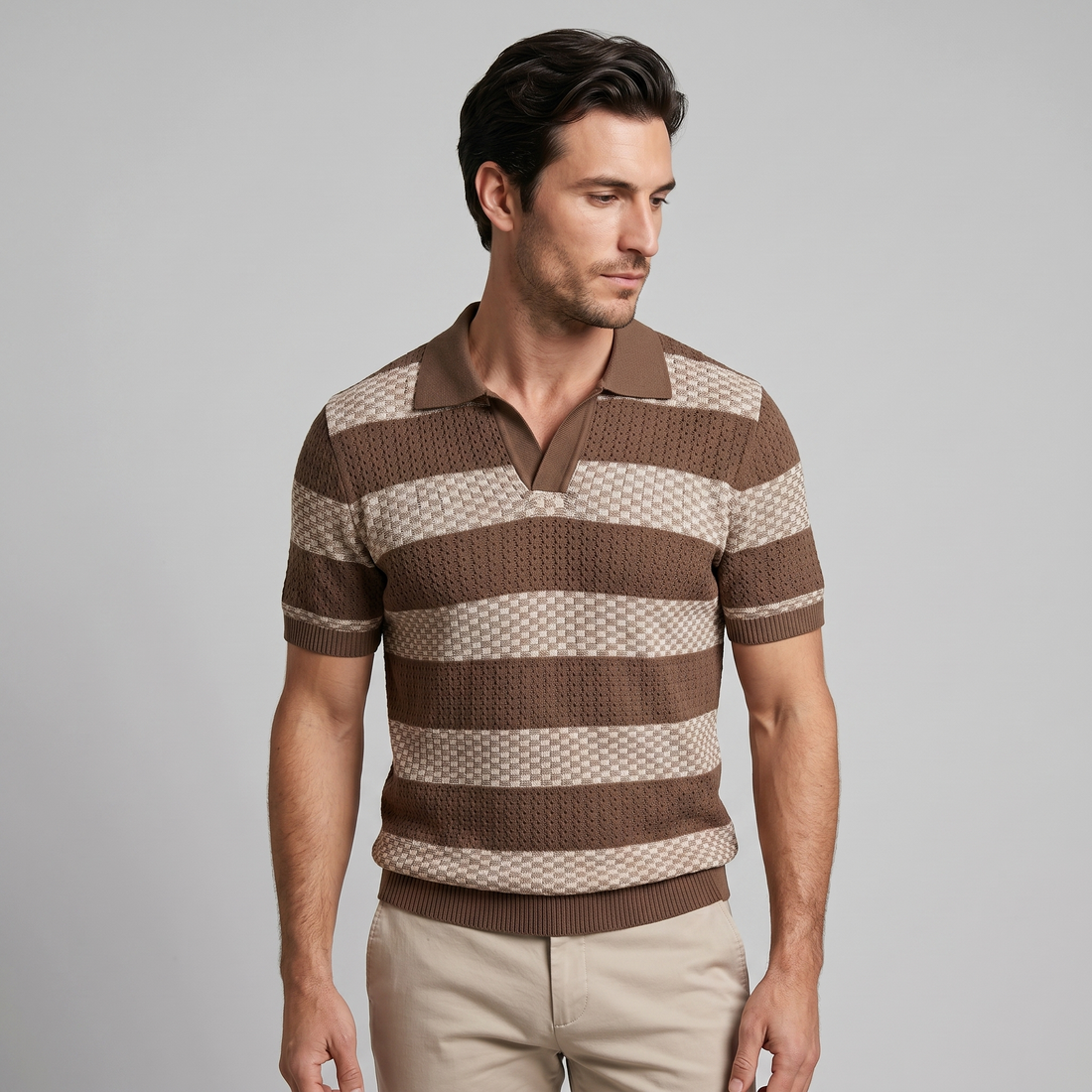 Men's Stripe Jacquard Knit Polo