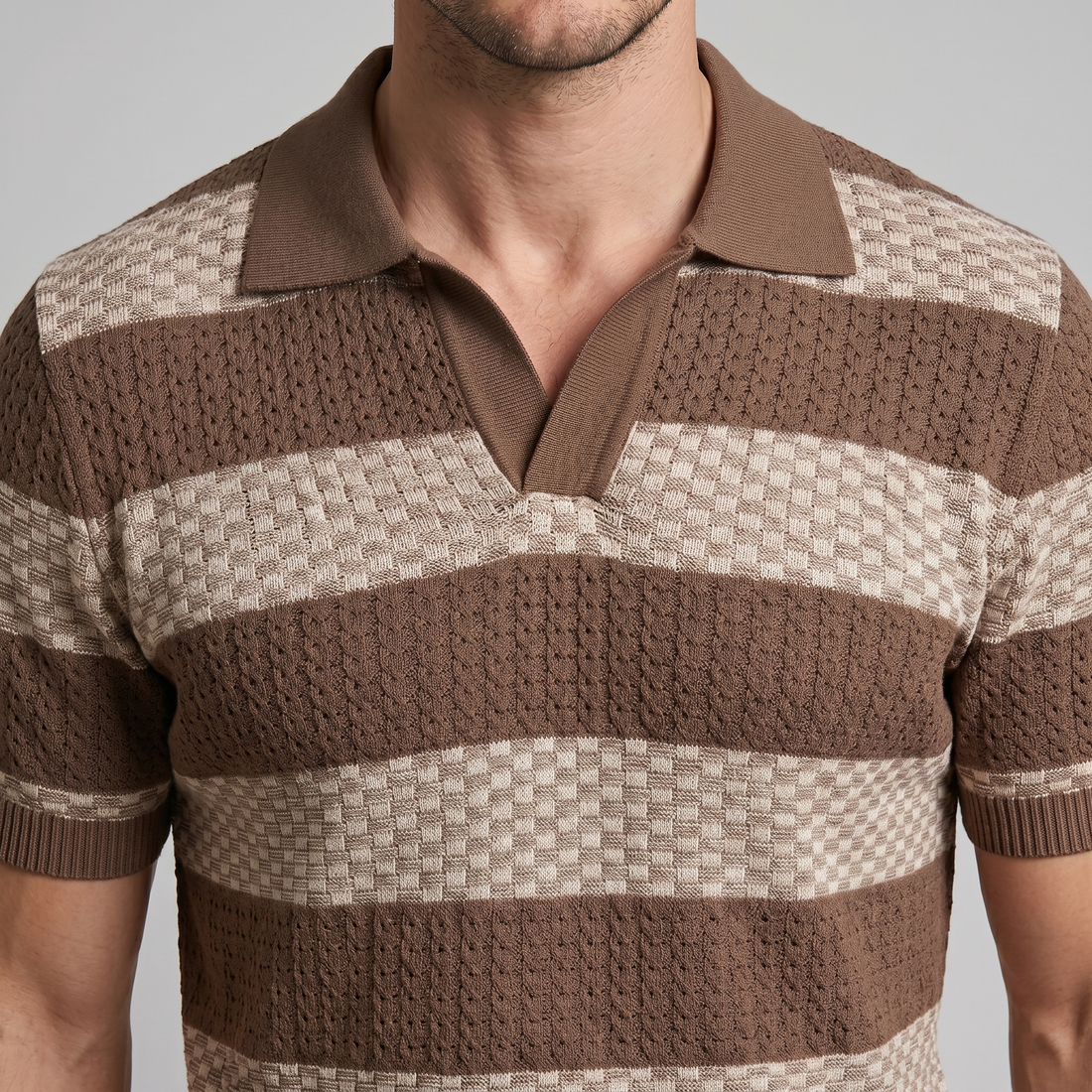 Men's Stripe Jacquard Knit Polo