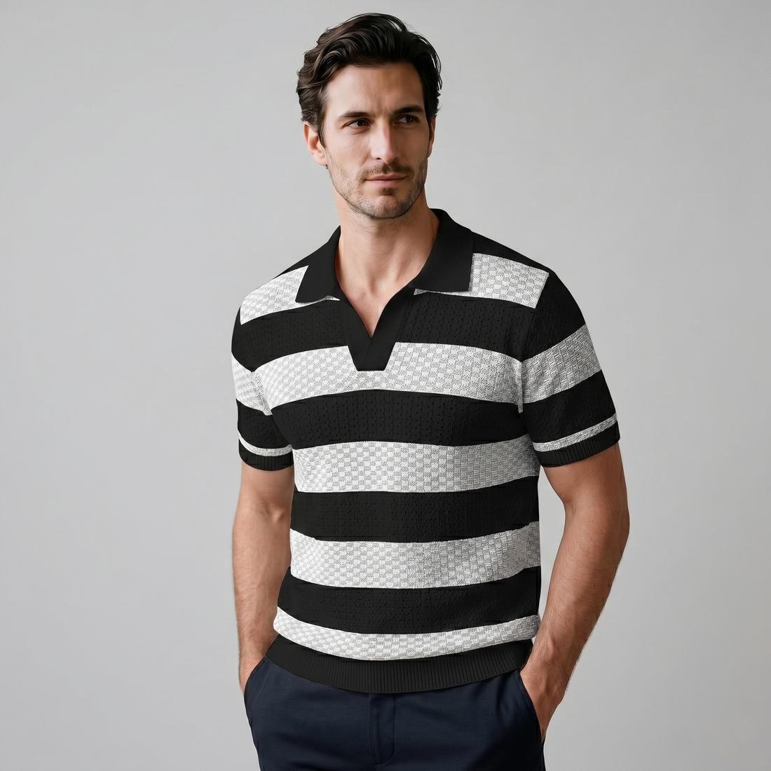 Men's Stripe Jacquard Knit Polo