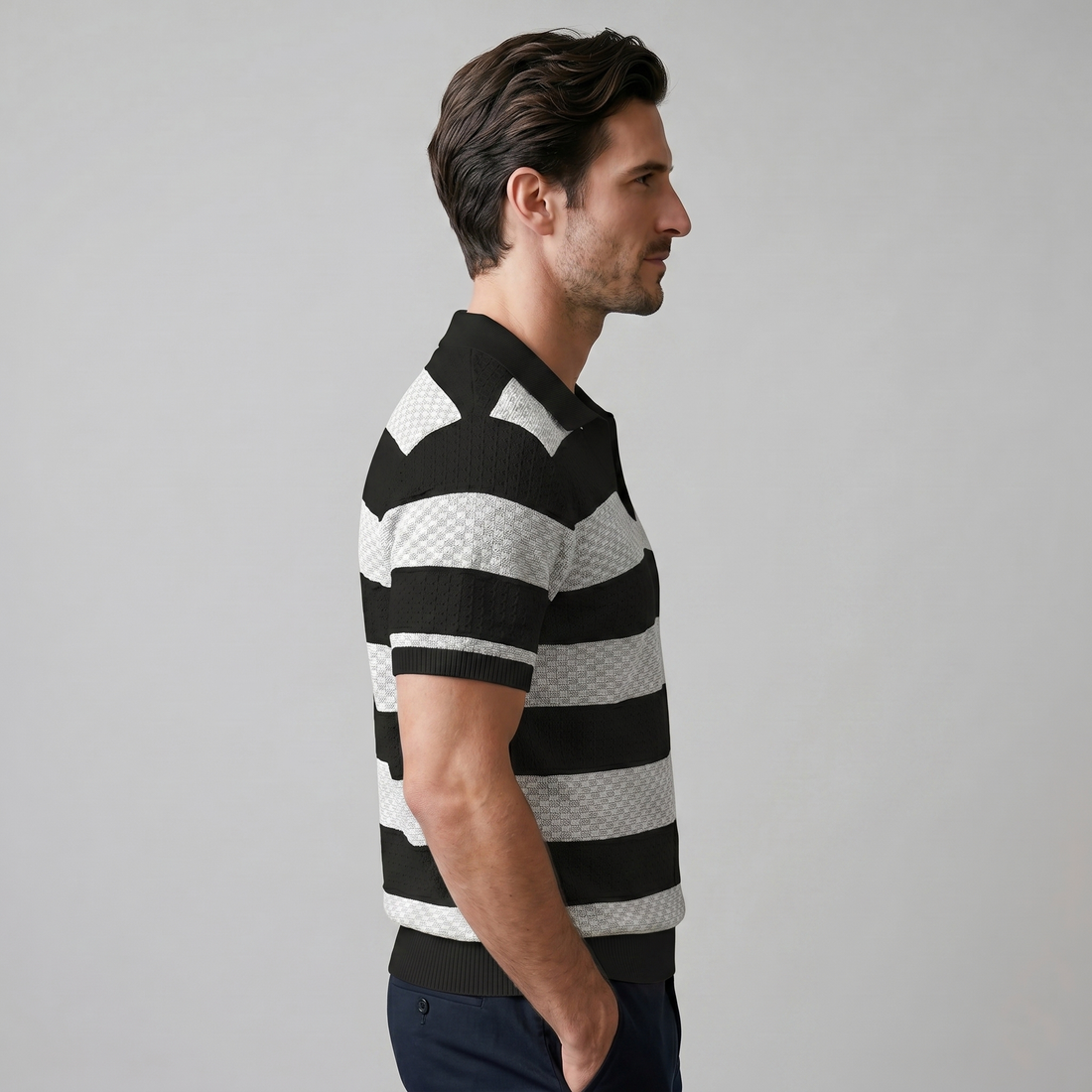 Men's Stripe Jacquard Knit Polo
