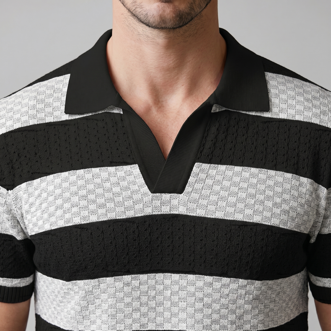 Men's Stripe Jacquard Knit Polo
