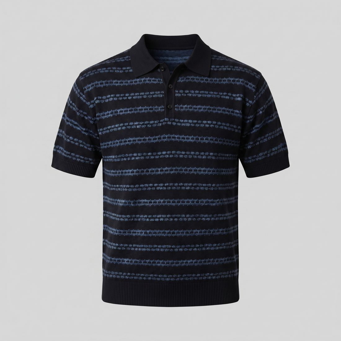 Men's Striped Crochet Knit Polo Shirt