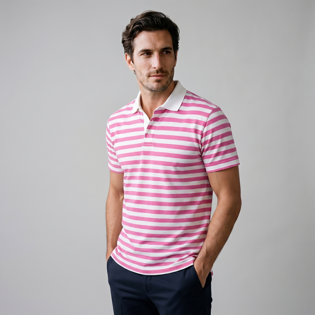 Men's Striped Short Sleeve Polo Shirt
