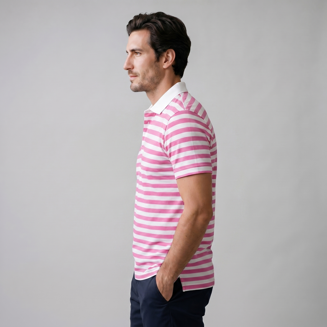 Men's Striped Short Sleeve Polo Shirt