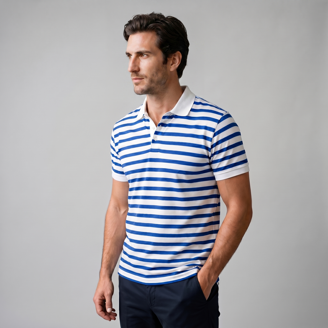 Men's Striped Short Sleeve Polo Shirt