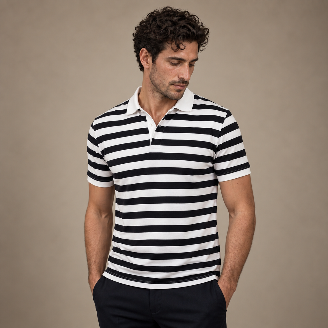 Men's Striped Short Sleeve Polo Shirt