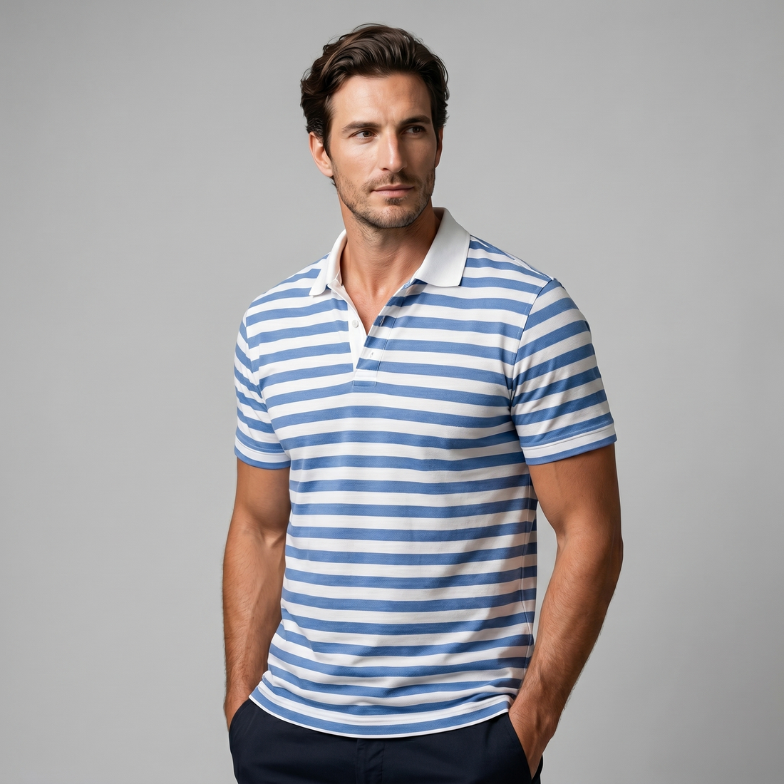 Men's Striped Short Sleeve Polo Shirt