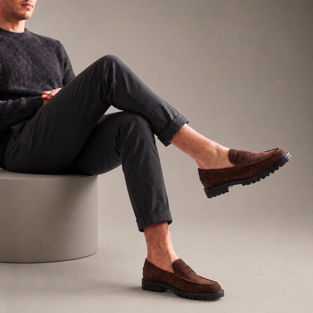 Men's Suede Chunky Sole Penny Loafers