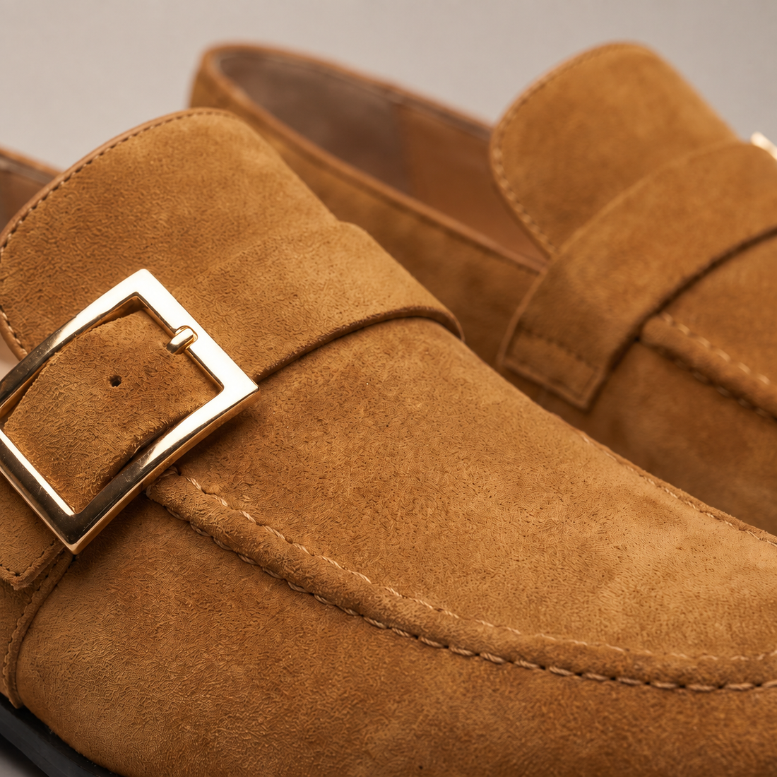 Men's Suede Gold Buckle Loafers