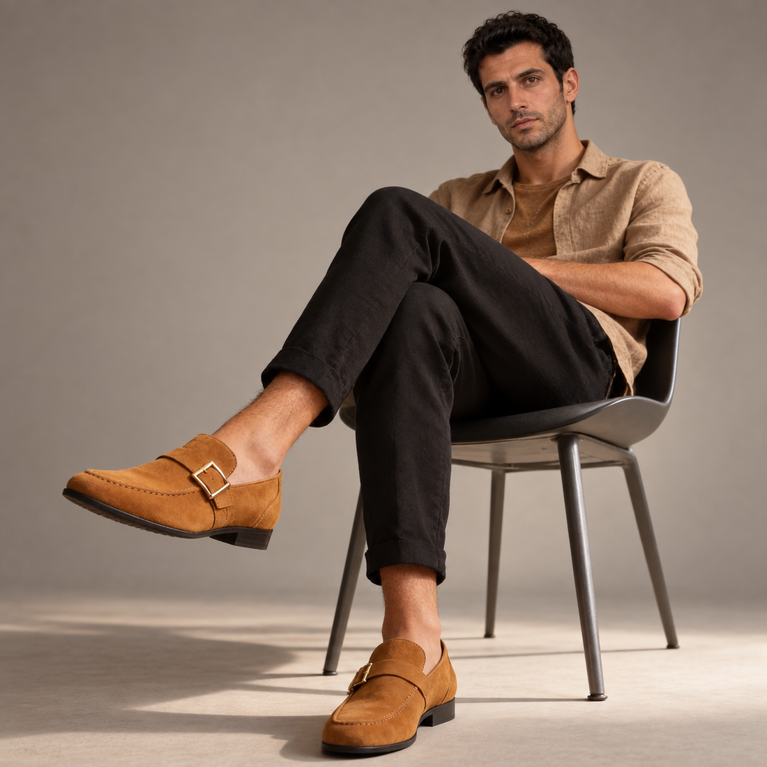 Men's Suede Gold Buckle Loafers