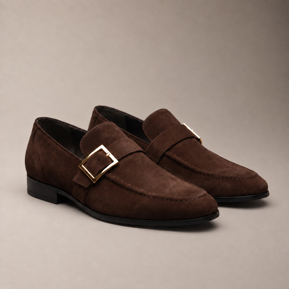 Men's Suede Gold Buckle Loafers