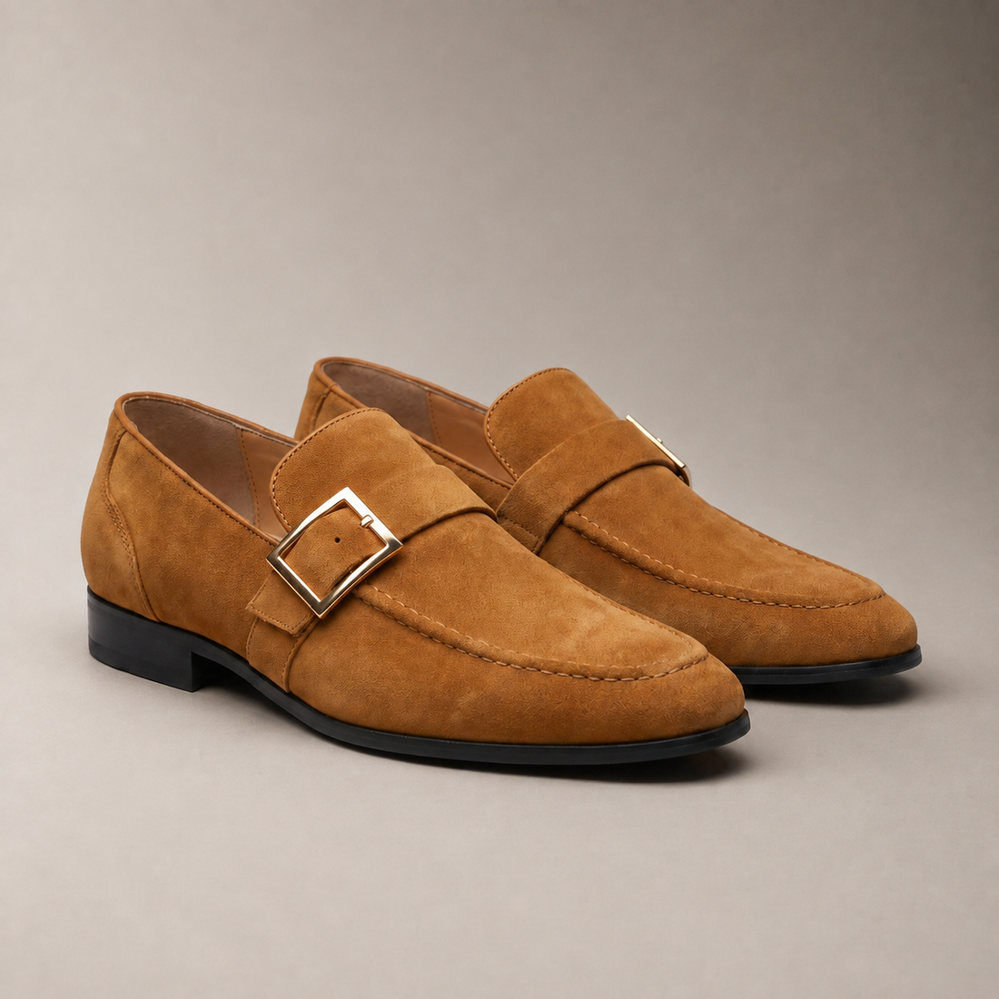 Men's Suede Gold Buckle Loafers