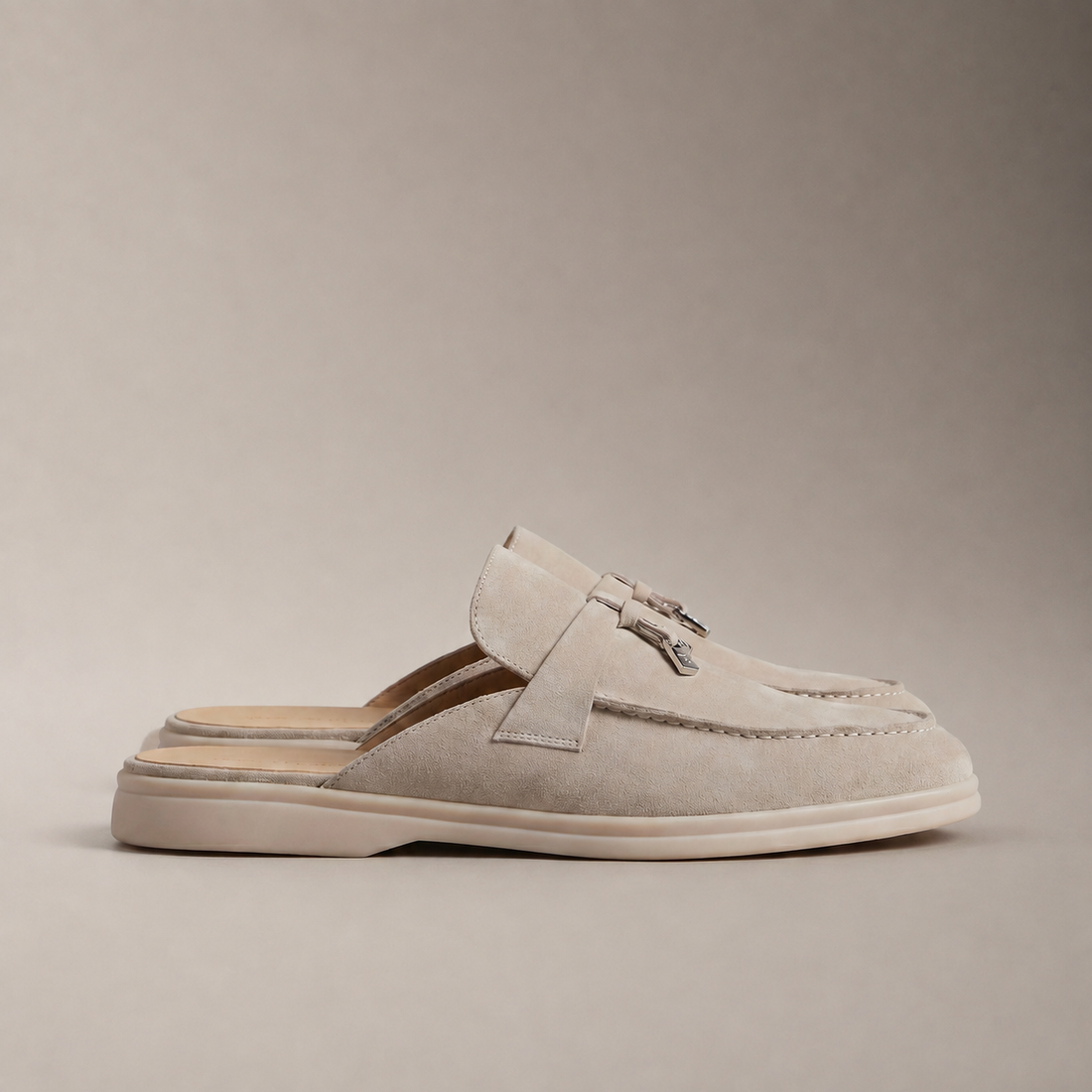 Men's Suede Metal Buckle Loafer Mules