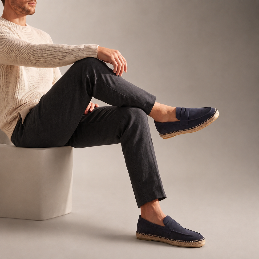 Men's Suede Penny Espadrille Loafers