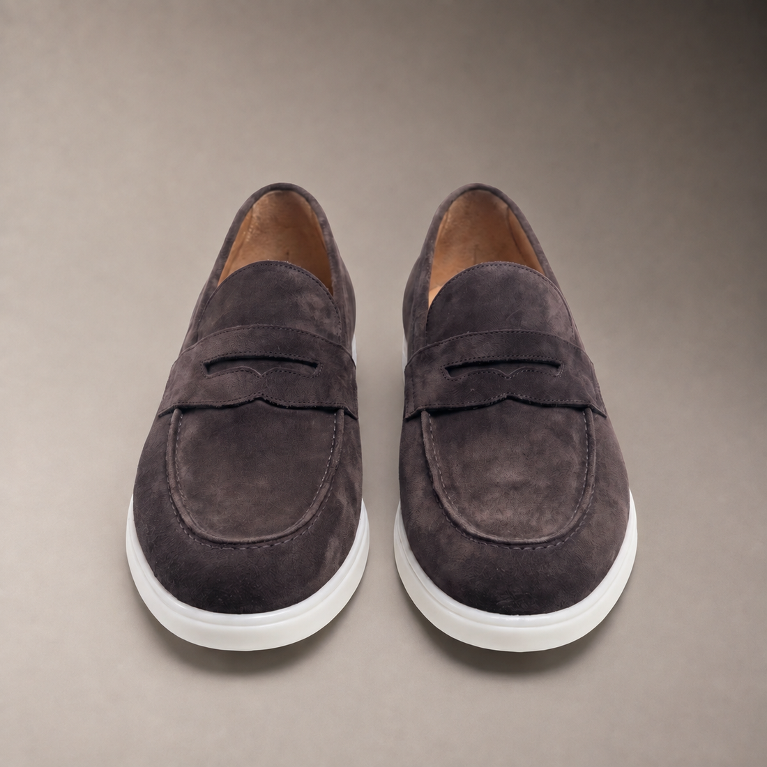 Men's Suede Penny Loafers with White Sole