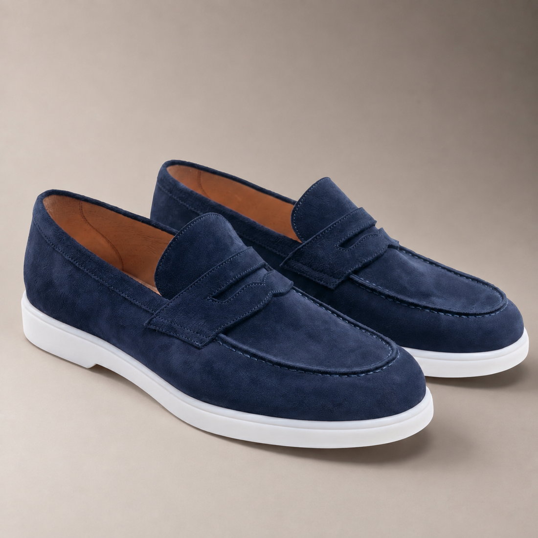 Men's Suede Penny Loafers with White Sole