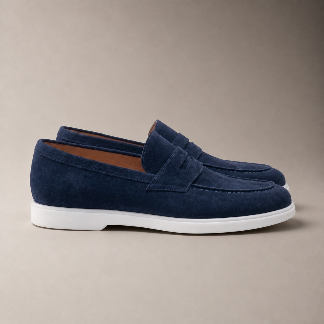 Men's Suede Penny Loafers with White Sole