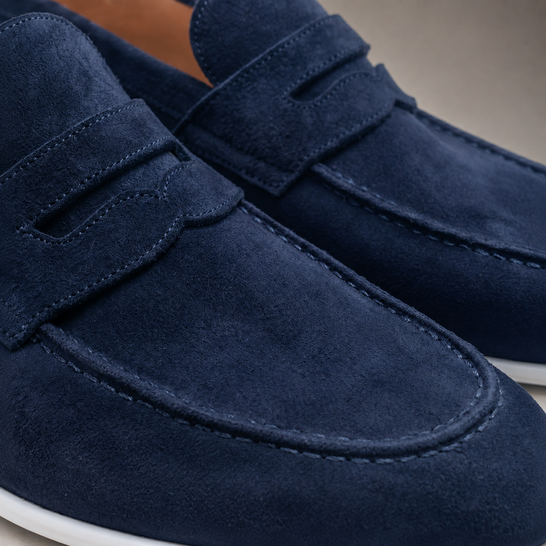 Men's Suede Penny Loafers with White Sole