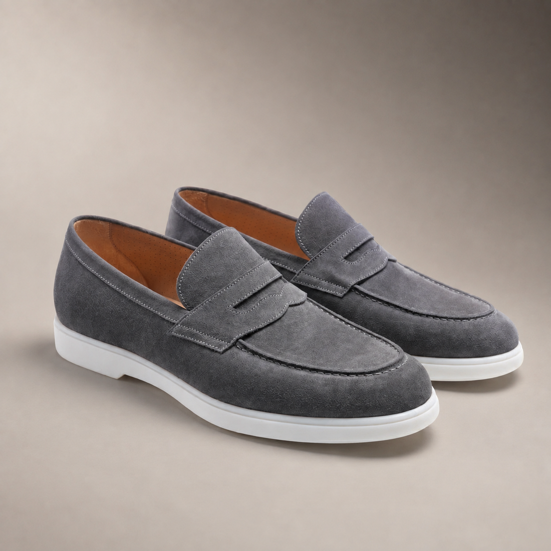 Men's Suede Penny Loafers with White Sole