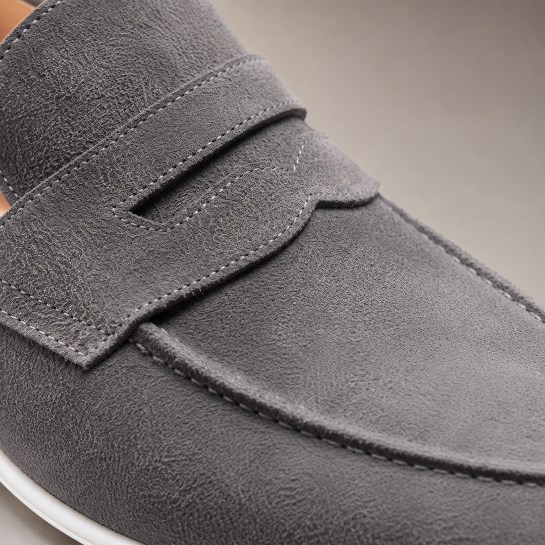 Men's Suede Penny Loafers with White Sole