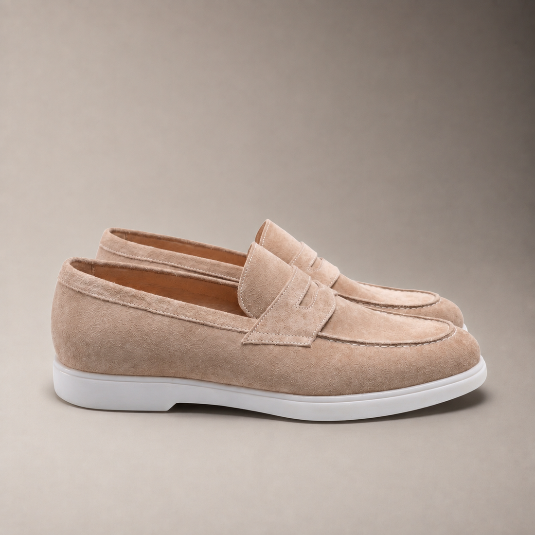 Men's Suede Penny Loafers with White Sole